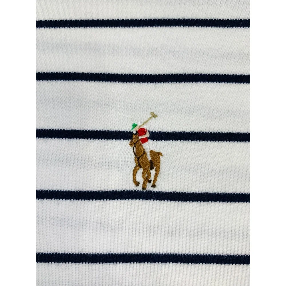Polo Ralph Lauren XL Striped Pima Soft Touch Polo Shirt White Navy Flesh Pony
